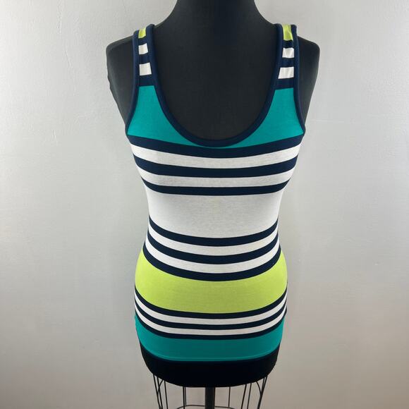 French Connection Striped Tank Top Teal Blue Green Black Yellow Size S Small - Picture 2 of 9
